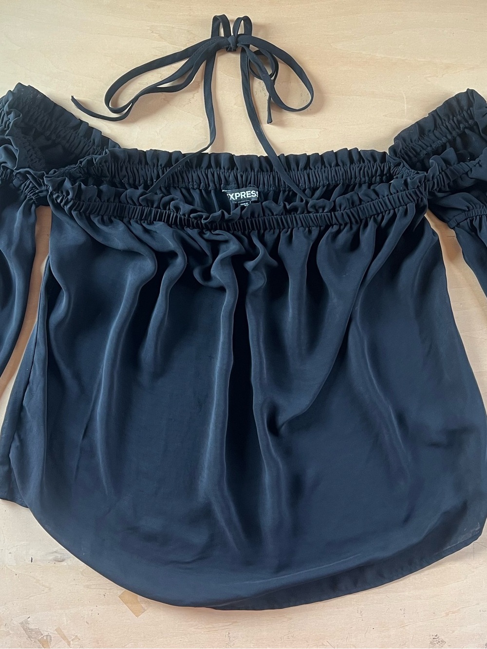 Express Black Sheer Off Shoulder Halter Tie Blouse Size Small